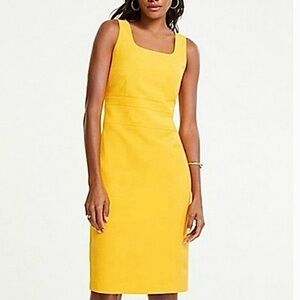 NEW W TAG Ann Taylor Petite Doubleweave Square Neck Sheath Mustard Yellow Dress